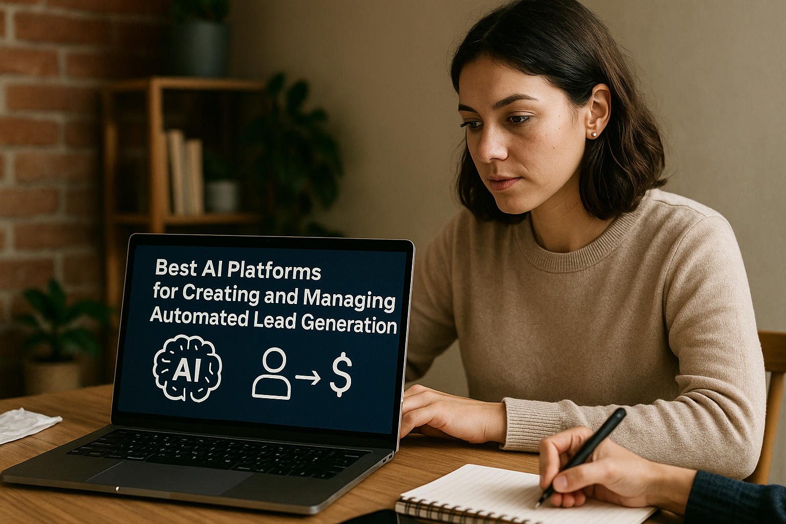 A distinctive real-world AI income strategies for beginners scene directly illustrating Best AI Platforms for Creating and Managing Automated Lead Generation.