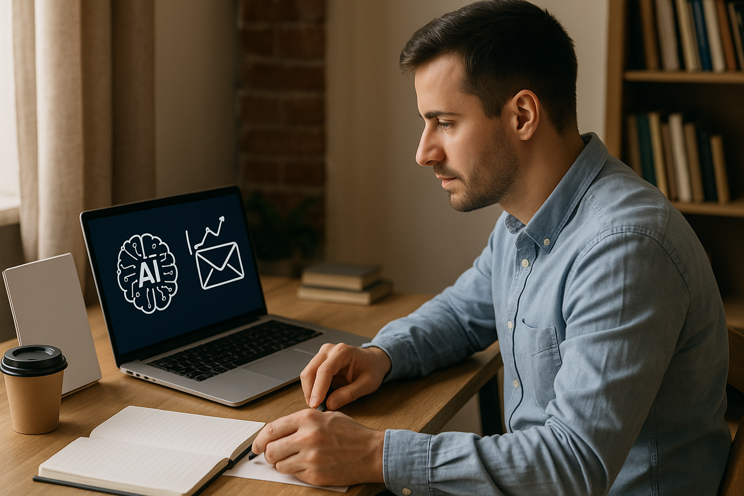 A distinctive real-world AI income strategies for beginners scene directly illustrating Building a Profitable AI-Driven Email Marketing Service from Scratch.