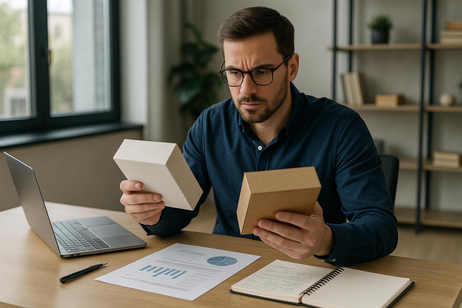 Business professional comparing options on a laptop with notes and research materials related to Common Pitfalls to Avoid When Starting AI-Based Income Streams.