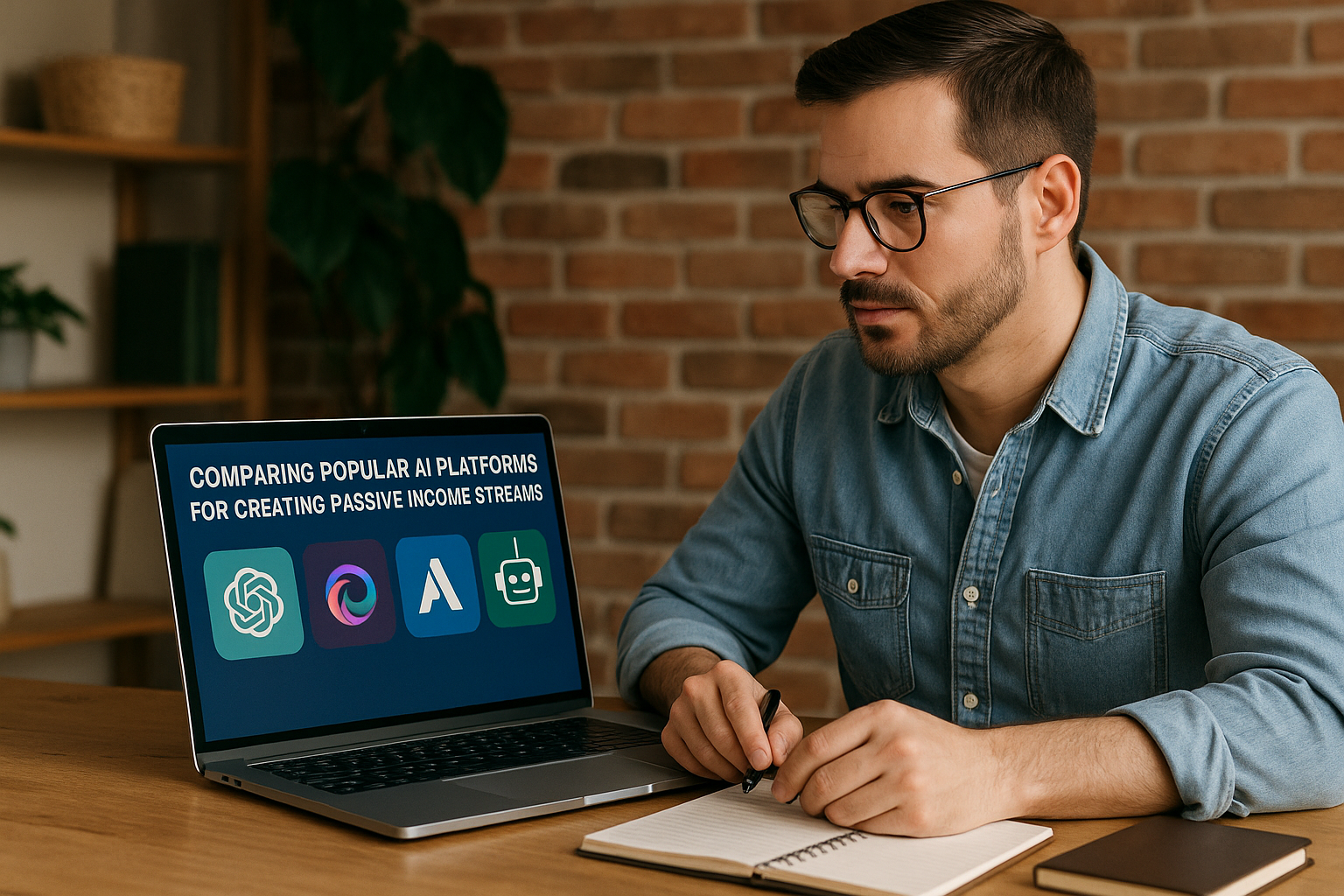 A distinctive real-world AI income strategies for beginners scene directly illustrating Comparing Popular AI Platforms for Creating Passive Income Streams.