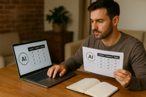 A distinctive real-world AI income strategies for beginners scene directly illustrating Comparison of AI Content Creation Tools for Maximizing Affiliate Revenue.