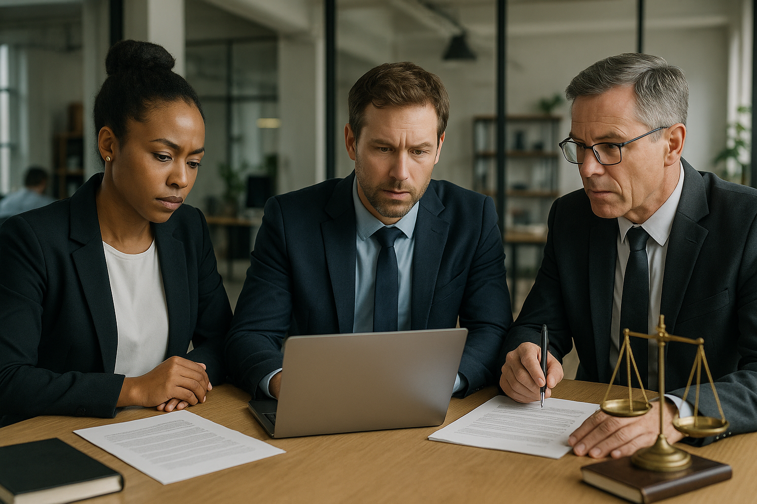 Business professional working in a realistic office setting on tasks related to Essential Legal and Ethical Considerations When Starting AI Income Services.