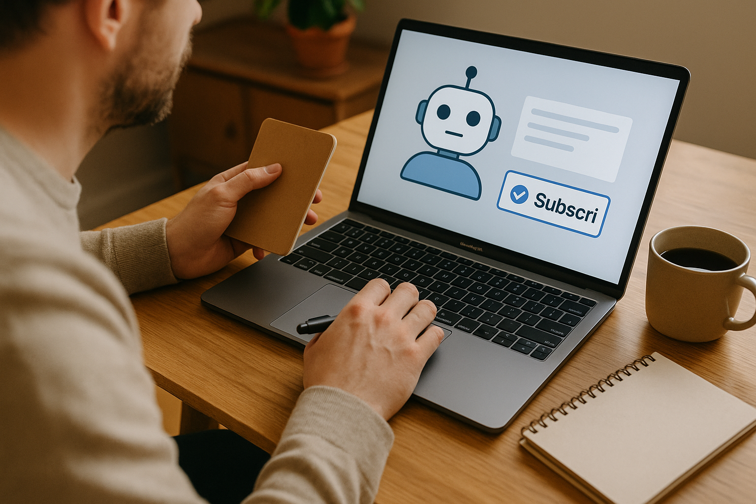 A distinctive real-world AI income strategies for beginners scene directly illustrating How to Build Recurring Revenue with AI Subscription Services.