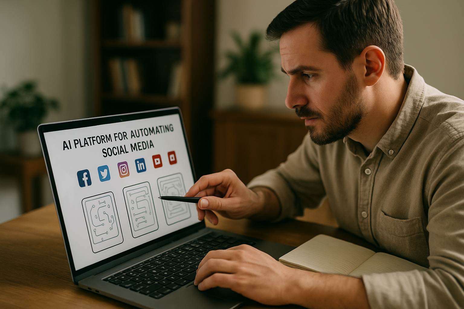 A distinctive real-world AI income strategies for beginners scene directly illustrating How to Choose the Right AI Platforms for Automating Social Media Marketing.