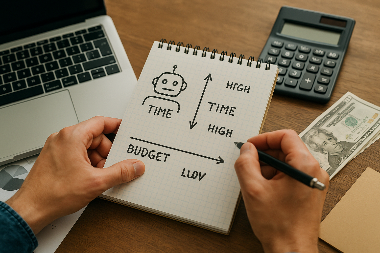 A distinctive real-world AI income strategies for beginners scene directly illustrating How to Evaluate AI Income Opportunities Based on Your Time Commitment and Budget.