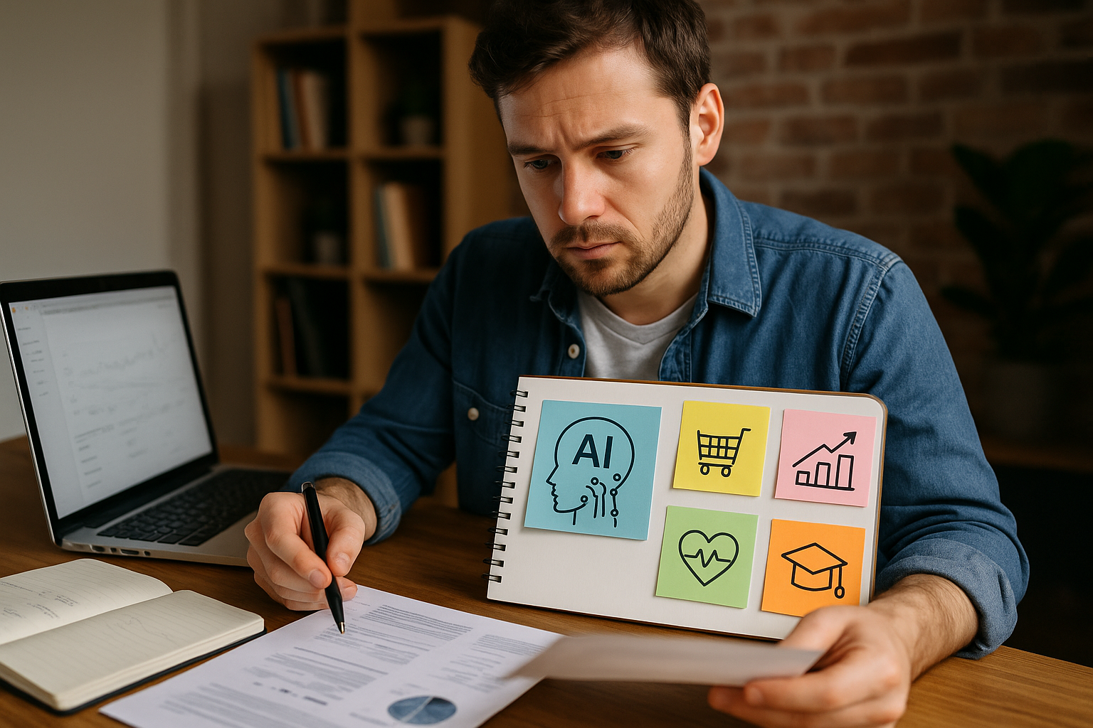 A distinctive real-world AI income strategies for beginners scene directly illustrating How to Identify Emerging AI-Driven Micro-Niches for High-Profit Affiliate Marketing.
