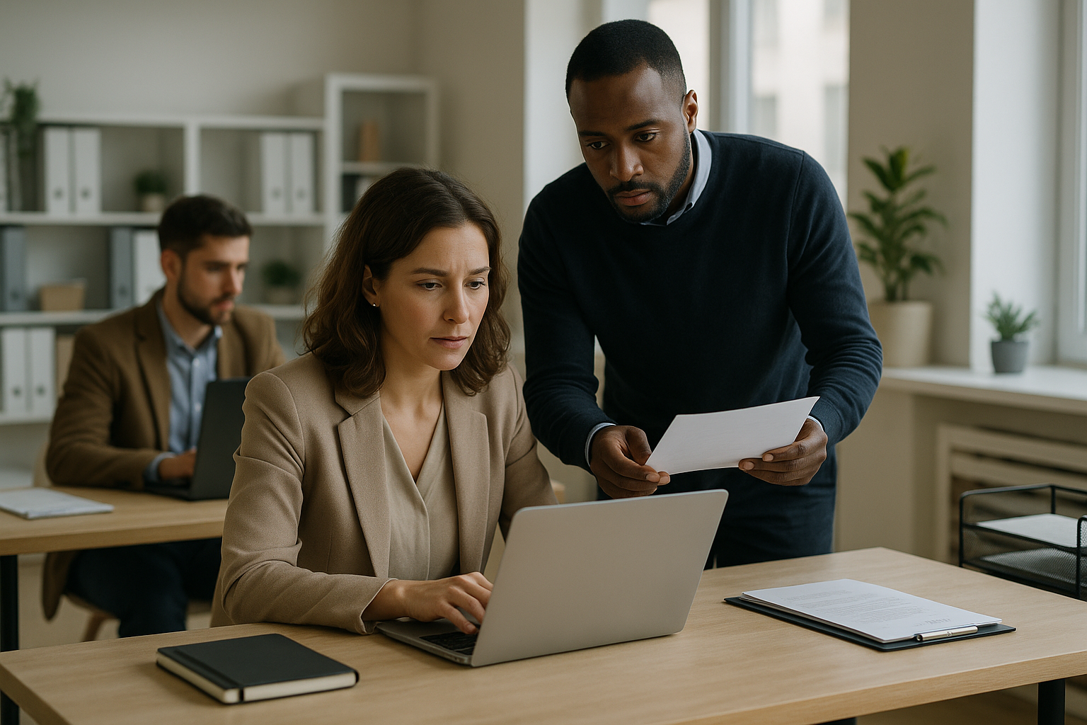 Business professional working in a realistic office setting on tasks related to How to Launch an AI-Powered Content Subscription Service.
