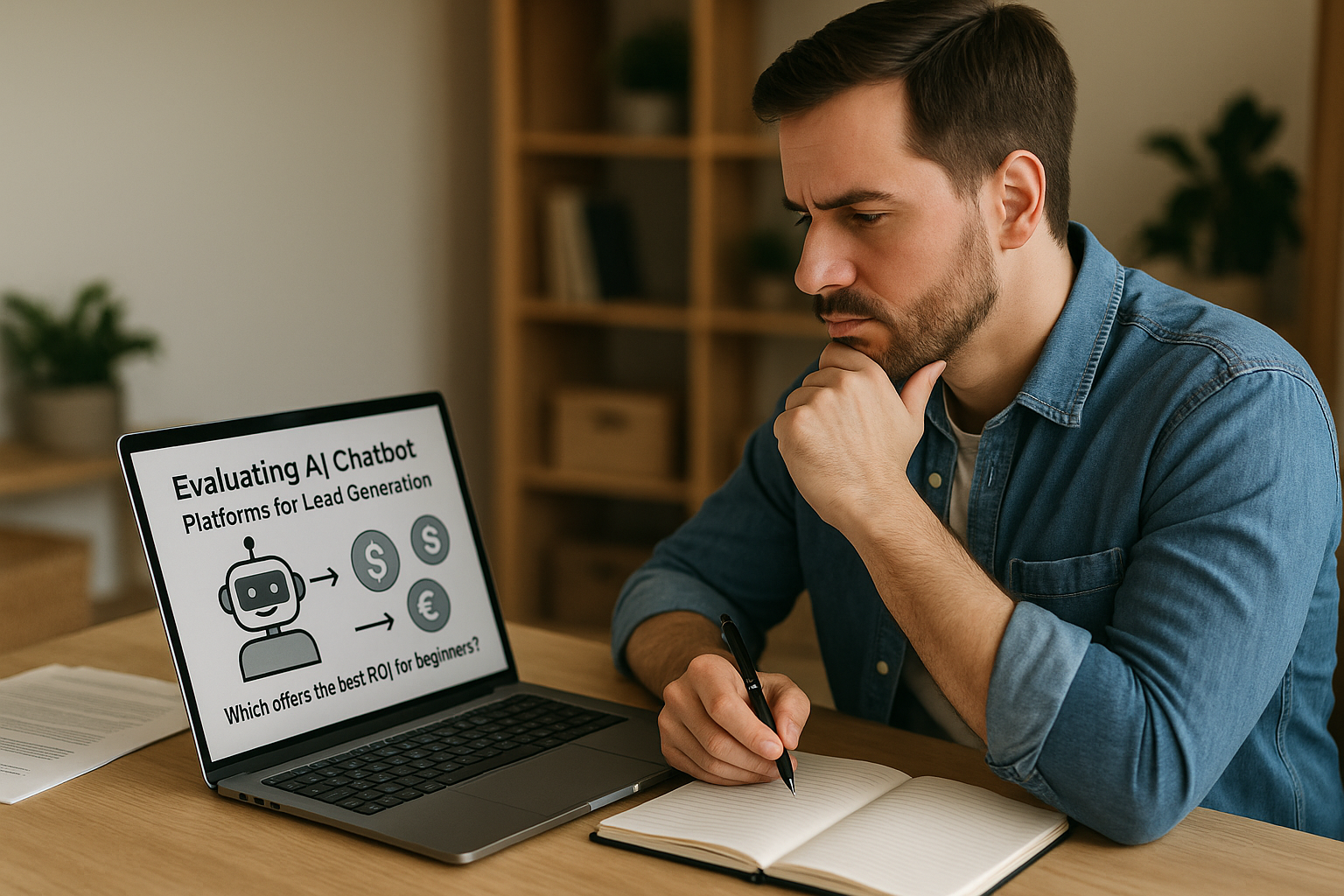 A distinctive real-world AI income strategies for beginners scene directly illustrating Evaluating AI Chatbot Platforms for Lead Generation: Which Offers the Best ROI for Beginners?.