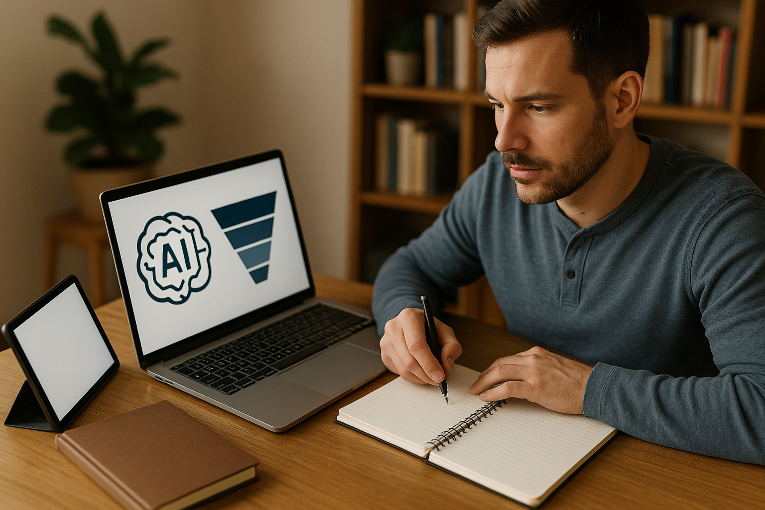 A distinctive real-world AI income strategies for beginners scene directly illustrating Comparing AI-Powered Affiliate Funnel Builders: Features, Ease of Use, and Conversion Potential.